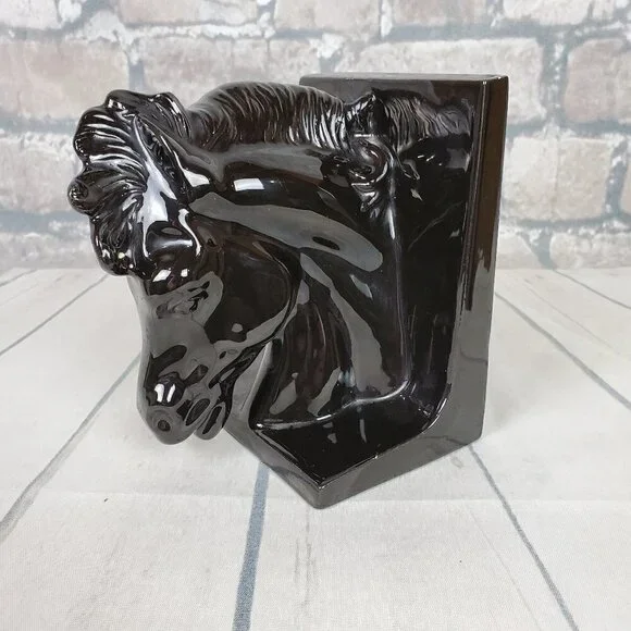 Black Stallion Bookend Decor Chess Knight Ceramic - Picture 1 of 11